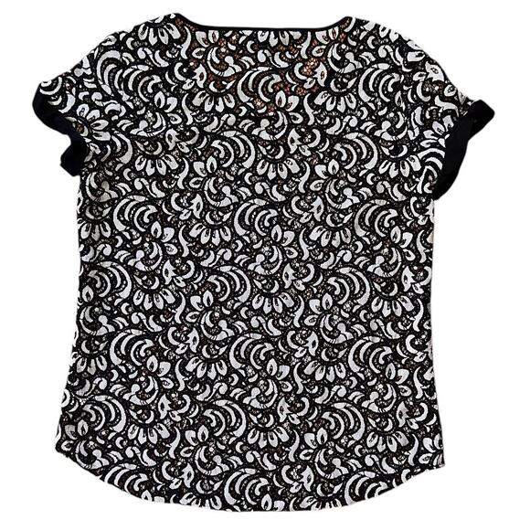 Express Black & Cream Lace Short Sleeve Scoop Neck Top Large - Picture 4 of 6